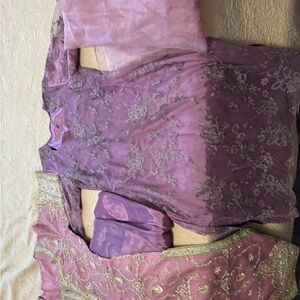 Bundle of 2 Elegant Purple Embroidered wedding salwar kameez Dress Set